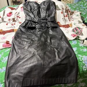 Chic Strapless Black Leather Dress